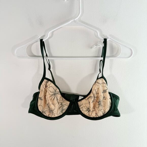 NWOT Aerie The Balconette Deep Olive Green Cream Lace Unlined Wire Bra 34C - Picture 1 of 9